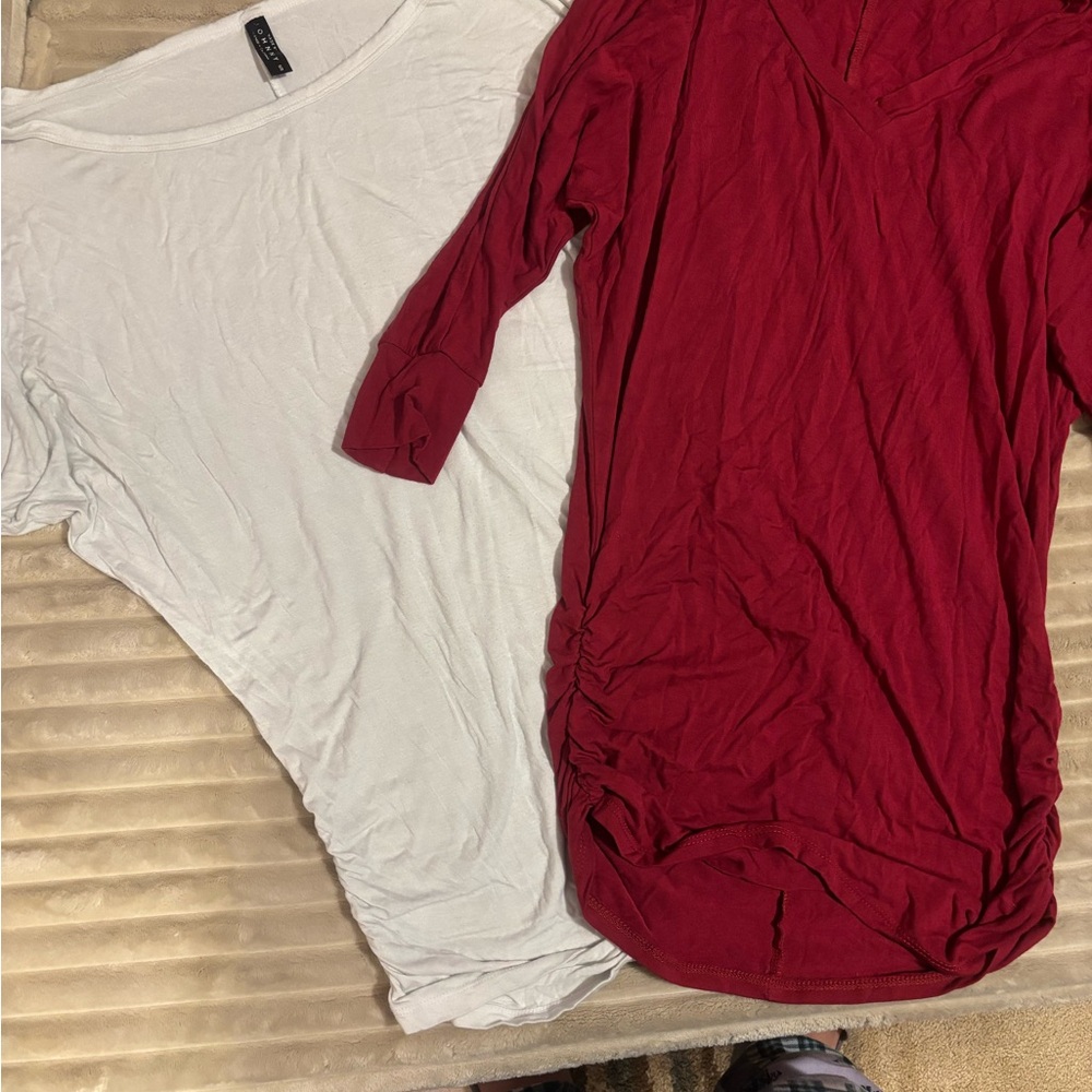 Made by Johnny Women's Red and White V-Neck Tops - Made in USA